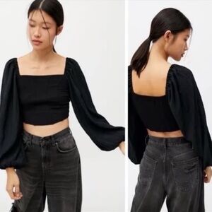 Urban Outfitters Black Puff Sleeve Claudia Top